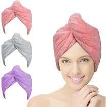 Fit-Flip Capelli Microfibra Urbana - Assorbente E Asciugatura Rapida - Speciale Turbante Asciugamano E Asciugamano per Capelli (01 - Rosa con Cuciture Viola - 1 Pezzo