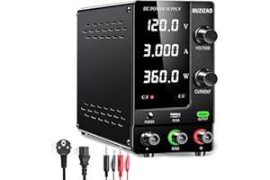 RUZIZAO Alimentation Laboratoire 120V 3A, Alimentation Stabilisée Réglable avec Interrupteur de Sortie/Encodeur, Alimentation de Laboratoire avec Affichage LED à 4 Chiffres et Port de Charge USB 5V/2A