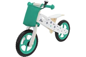 Joyz Mini-Draisienne en Bois, Vélo d'Équilibre Vert, Vélo d'Apprentissage Enfants + 2 Ans, Siège Réglable, Roues EVA Increvables 11 Pouces, Sac en Tissu, Sonnette, Poignée Transport, Tricycle Éducatif
