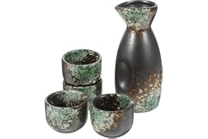 HEMOTON Teiera E Tazze Set Sake Giapponese Tazze Sake in Ceramica Set Portata per Sake 1 Caraffa Portata E 4 Tazze Tazze Sake Ochoko Bottiglia Sake Tokkuri Set tè Soju per Sake