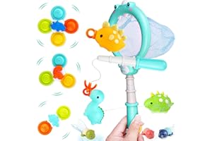 SACEMONTIC Juguetes de baño para bebé, 12 unidades, juego de juguetes para bañera con ventosa, juguete para bebés a partir de 1, 2, 3, 4 años, red de pesca, juego de pesca, juguete flotante para bañeras, regalos