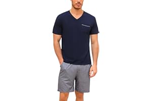 Bresdk Pigiama Corto Estivo Uomo Cotone Maglietta a Maniche Corte e Pantaloncini 2 Pezzi Pigiami con Scollo a V