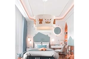 ‎LUX.PRO lux.pro Kinderzimmer Lampe Lurgan Deckenleuchte E27 LED-geeignet Hängelampe mit Stoffschirm doppelt Waldtiere-Motiv 70 cm hoch Weiß