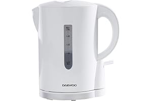 Daewoo 1.7L Electric Kettle – Fast Boil, Lightweight Plastic, 2200W Power, Auto Shut Off, Boil Dry Protection, White Jug Kettle for Home, Office, Dorm