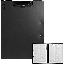 FRETONBA A4 Foldable Clipboard Folder – 360° Foldable, Double Metal Clips, Pen Holder, Lightweight PP, Black