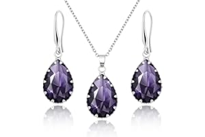 Linawe Crystal Jewellery Sets for Women, Imitation Diamond Pendant Necklace, Rhinestone Drop Dangle Earrings, Birthstone Cubic Zirconia Matching Wedding Jewellery, 14K Gold/Rose Gold/Silver Tones