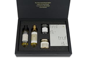 ‎LUSSIERO Lussiero Geschenkbox - Goldene Geschmacksreise - Geschenkset aus Trüffelbutter, schwarzer Trüffelsauce, weißem Trüffelöl und Schwarzem Trüffel-Öl, Präsentkorb Geschenkkorb für Gourmets