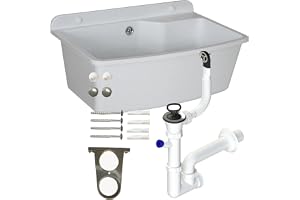 Handfat med sifon pip av plast, vit granitfärg, 61 cm längd, hängande, vatteninstallation, kök, badrum, robust tvätttråg