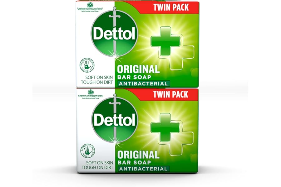 Dettol Soap, Original Antibacterial Bar, 2 Pack (100g x 2) Disinfectant, Soft on Skin, Tough on Dirt, Suitable for Everyday Use, Contains Skins Moisturising Agents, Kills 99.9 Percent of bacteria