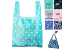 DGSLWH 6 sztuk składanej torby na zakupy, wielokrotnego użytku, lekkie torby na zakupy z poliestru 27 g, wytrzymałe, kompaktowe i przyjazne dla środowiska, na zakupy, podróże i pikniki (48 x 32 x 5 cm)