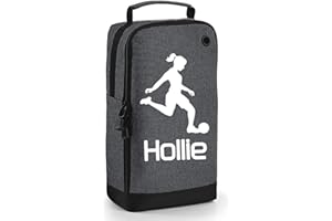 BEYONDSOME Personalised Girls Football Boot Bag Kids Sports Footy Rugby Pe Kit Gift, Dark Grey/White Print