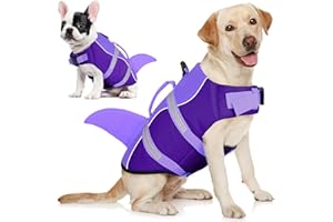AOFITEE Giubbotto Salvagente per Cani, Giubbotto di Salvataggio per Cani con Pinna di Squalo, Salvagente Cane, Bastone Salvagente Regolabile con Robusta Impugnatura di Soccorso