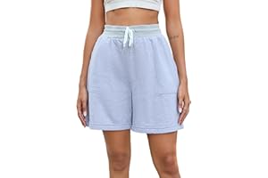 YUKIUINY Pantalone Corto Mujer Short Algodón Deportivos con Cordón Pijamas Pantalon Corto Chándal Casual Interior Elástica Ajustable con Bolsillos Verano para Yoga Jogging Fitness