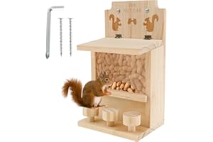 PANDAHUG Holz Eichhörnchen Feeder Box Groß Eichhörnchen Futter Futterhaus für Außen Garten Streifenhörnchen Futterstationen Enduring Squirrel Feeder Garten Ornament für Vögel und Eichhörnchen Lustige Geschenke