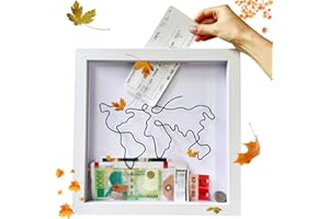 OIBRXENL White Ticket Memory Box Adventure Archive Box Frame with Slot Travel Ticket Collection Box Wooden 20x20cm World Map Travel memory boxes for Movie Travel Sporting Events Concert Ticket Keepsake