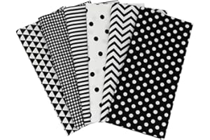 Jukway Tessuto di Cotone al Metro, 6 Pezzi 50 x 50 cm Stampati Tessuti e Stoffe a Metro 100% Cotone, per Cucito Creativo, Patchwork, Fai da Te, trapuntatura, Decorazione, Lavori manuali (Nero)
