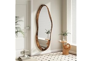 AAZZKANG Large Irregular Wall Mirror with Wood Framed 120x50cm Vintage Full Length Asymmetrical Vanity Mirrors for Bathroom Bedroom Living Room Entryway