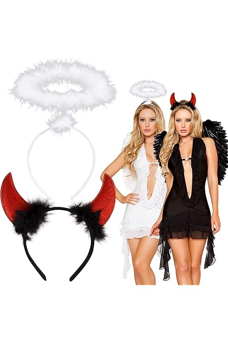 Kit Costume Angelo E Diavolo - Con Aureola, Corna, Guanti E Bacchette, Per Halloween E Carnevale - Foto 9
