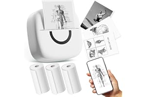 cabaro Mini Drucker Aufkleber Drucker Fotodrucker mit 3 Rollen Bluetooth Thermodrucker für Lernen, Studiennotizen, Anatomische Diagramme, Fotos