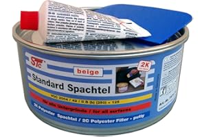 STC 2K Spachtelmasse Polyester Füllspachtel beige für Auto Karosserie – mit Härter und Spachtelblatt