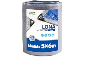 Covall Lona Impermeable Exterior Cover Ligera 65g/m² Plata ＆ Azul Suelo Reforzado con Ojales Resistentes a Agua - Viento protección UV Ideal para Coche camión RV casa Tienda Barco Piscina.(5x6m)