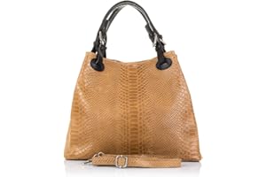 FIRENZE ARTEGIANI. Emanuela Borsa Tote Donna, Vera Pelle Scamosciata Inciso Serpente, Borsa Tote Donna. Made in Italy. Vera Pelle Italiana. 33 x 17 x 29 cm, CUOIO, 33x17x29 cm