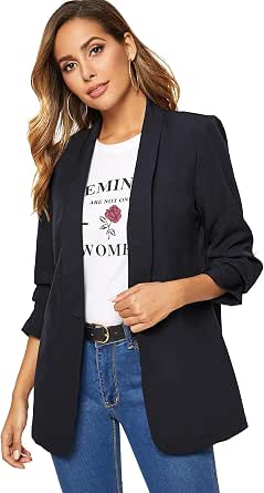 Shein, giacca blazer da donna con collo a scialle e maniche a 3/4, apertura  frontale - navy - M : Amazon.it: Abbigliamento