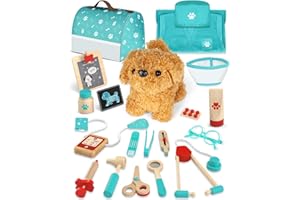 SOGAWEBB Arztkoffer Kinder Holz, Tierarzt Spielzeug Kinder, Doktorkoffer mit Kleidung und Hut, Arztkoffer Rollenspiel Kit, Geschenk Mädchen 3 Jahre(Grün)