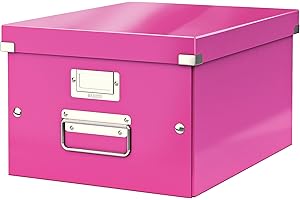 Leitz Boîte de rangement Click & Store, Format moyen A4 (28,1 x 20 x 37cm), pour l'organisation des objets de la maison et du bureau, Montage bouton pression, En carton recyclé à 85%, Rose, 60440023