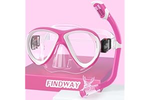 Findway Masque de Plongée Enfant Lunettes de Plongée pour 4,5,6,7,8,9,10,11,12 Ans, Masque Snorkeling Enfant en Verre Trempé, Protection UV Garçons et Filles Lunettes de Natation