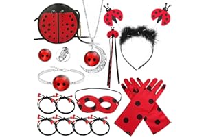 VGMANNTA Costume Ladybug Bambina Accessori Lady Bug Travestimenti Bambina Set Costume Coccinella Bambina Ladybug Maschera Guanti Borsa Elastici Capelli Collane Orecchini Bracciali Costume Carnevale