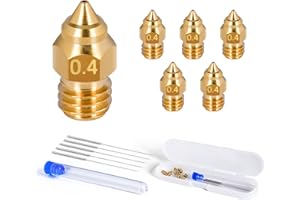 FBBULES 6 Stücke CR-6SE Ender 3 3D-Drucker MK Düse, 0,4 mm High-speed Messing M6 Düse Kit, Premium-Druckkopf Düse für CR-6 SE, Ender-3 S1, Ender-3 S1 Pro, CR-10 Smart, mit 5 Reinigungsstahlnadeln