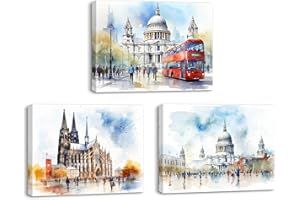 Piy Painting Impression sur toile Églises célèbres, Duomo di Milano, St. Paul's Cathedral Toile Tableau Décoration Murale, Art Mural pour Chambre Bureau Galerie 3X 40x30 cm, Cadre Intérieur en bois