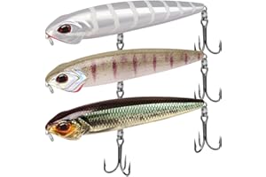 TRUSCEND Topwater Leurres de pêche avec hameçons VMC Flottant ou coulant Surface Pencil Popper Long Cast Appât de Bar de qualité supérieure avec hochet Walk The Dog Swimbait pour Eau Douce et salée