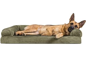 Furhaven XL Memory Foam Dog Bed Faux Fur & Velvet Sofa-Style w/Removable Washable Cover - Dark Sage, Jumbo (X-Large)