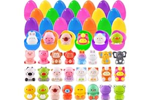 XOYTN 24PCS Filled Easter Eggs with Animal Squeeze Toys，Colorful Slow Rising Easter Squeeze Toys Prefilled Easter Eggs for Kids Party Favours Classroom Prizes Easter Basket Filler