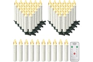 LZQ Świece LED na choinkę z pilotem zdalnego sterowania, 50 sztuk, bezprzewodowe, ciepła biel, świece bożonarodzeniowe z timerem, do dekoracji bożonarodzeniowej (bez baterii)