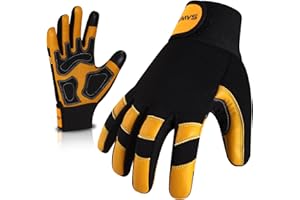 SAWANS Guanti da Lavoro da Giardinaggio in Pelle Giardino a Prova di Spine Traspiranti Costruzione Flessibile Meccanico per Lavoro Uomo Donna Utilità Guanti di Sicurezza Rigger Guida (Giallo, L)