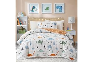 Joyreap 2-Piece Cotton Quilt Set Twin, Cute Dinosaur Reversible Design for Kids Boys n Girls, Breathable Skin-friendly Quilt Bedspread Bed Cover for All Season, 1 Quilt and 1 Pillow Sham- 68x86 inches