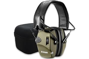 ZOHAN 054 Casque Anti Bruit de Tir Electronique Coussinets d'oreille Remplaçable, SNR 27dB/NRR 22dB Réducteur de Bruit Réglable, Protection Auditive de Chasse Amplificateur Sonore, Vert avec boîte