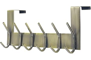 Dseap Over The Door Hook Hanger - 6 Hooks Over Door Coat Rack for Hanging Clothes Hat Towel, Bronze