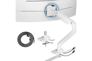 ARES WING Soporte Monitor con Puertos USB, Brazo Monitor para Pantallas Planas y Curvas de 17-49", Soporte Escritorio Carga máx. 20 kg, Soporte Pantalla Ordenador Ajustable, VESA 75/100 mm, Blanco