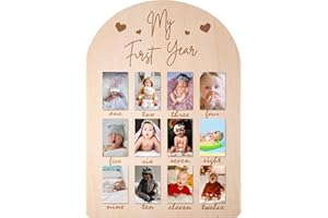 PEUTIER Tableau en Bois pour Présentoir de Photos de ma Première Année, Cadre Photo pour Nouveau-Né de 12 Mois Cadre Photo Bébé pour Décorations de Chambre d'Enfant d'Anniversaire de Bébé