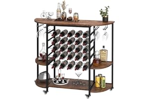 Dripex Mobile Bar Cantinetta Da Terra, Portabottiglie per 25 Bottiglie, Scaffale per Bottiglie con supporto in vetro, tavolo e 2 Ripiani Laterali, per Cucina, Bar, Sala da Pranzo,119 x 40 x 101 cm