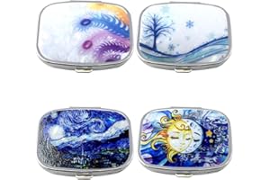 OHAODUO Pastillero de metal, 4 unidades, pequeño pastillero con espejo y 2 compartimentos, organizador para uso diario y para viaje