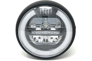 ALCHEMY PARTS Motorcycle LED Headlight 6.5 Inch 165mm with High | Low Beam and Halo Daytime Running Light DRL | Homologated, Universal Fit for Café Racer | Roadster and Streetfighter Models