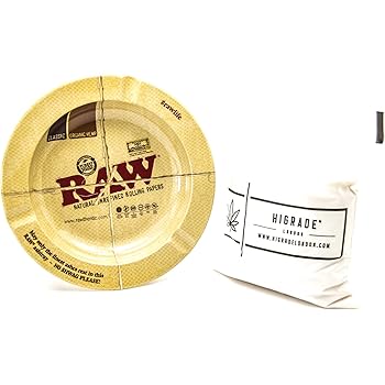 RAW Ashtray Triple Pack | 3 x 5.5" Raw Metal Ashtrays | Raw Design with Gold Underside | Non-Stick | Easy Clean Surface | HiGrade Stash Bag