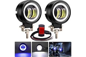 NWPANGU Motorcycle LED Driving Fog Lights with Halo, 3Inch Round Motorcycle Spotlights Fog Lamps Auxiliary Lights 12V 24V Universal for Motorbike Street Bike ATV UTV 4x4 Boat (Include Switch) (Blue)