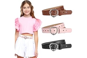 KAIOWPEIC 3 Stück Kindergürtel Mädchen, PU Verstellbare Herz Schnalle Taillengürtel, Herz Schnalle Leder Mädchen Gürtel, Kindergürtel für 6-12 Jahre Mädchen Hosen Röcke Jacken