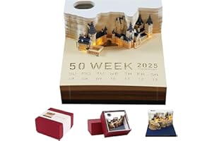Qingning 3D Art Memo Pad 2025, Calendario da Scrivania 3D Magico Castello, con Intaglio di Carta, Calendario da Tavolo DIY con Luce e Supporto, Regalo per Housewarming Desktop Decorazione